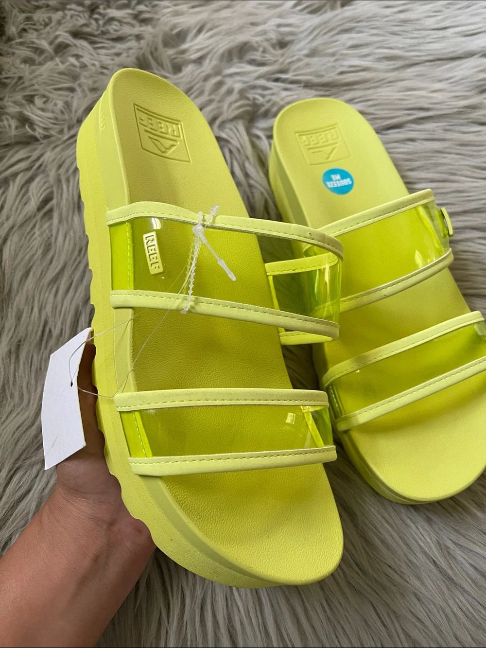 Reef Women Neon Lime Triple-Strap Slide Sandals